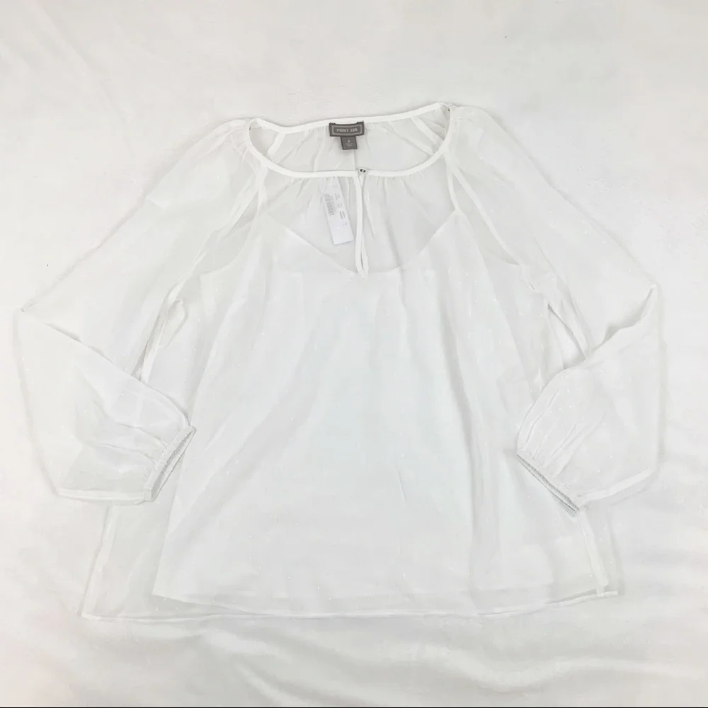 Point‎ Sur pin dot chiffon popover blouse